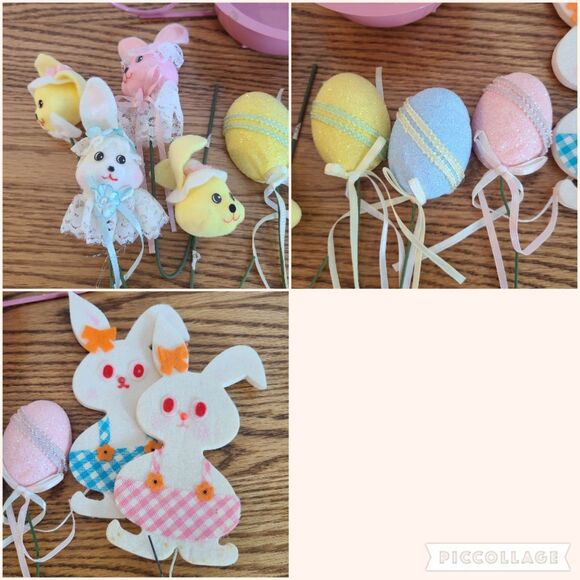 Vintage Pink Wire Easter Bunny Rabbit Tabletop Decor Vintage Easter Floral Picks - Picture 9 of 9